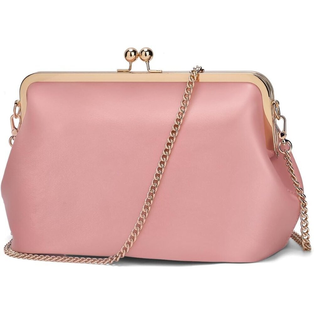 Women's PU Crossbody Bag Medium Capacity Tote with Kiss Lock Closure